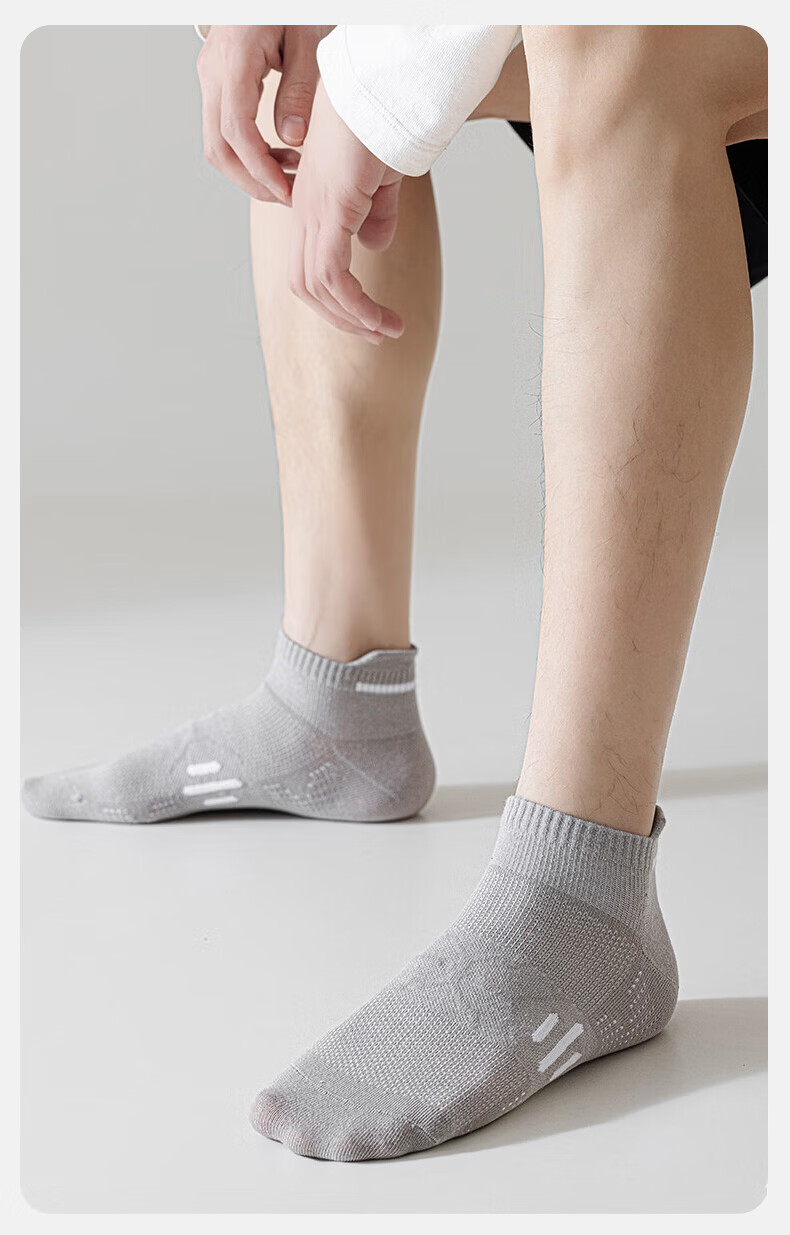 Cotton Xiaonian Men's Short Socks Spring Summer 100% Pure Cotton 10A Antibacterial Odor-Resistant Mesh Breathable Ankle Socks with Heel Tab 6 Pairs 22