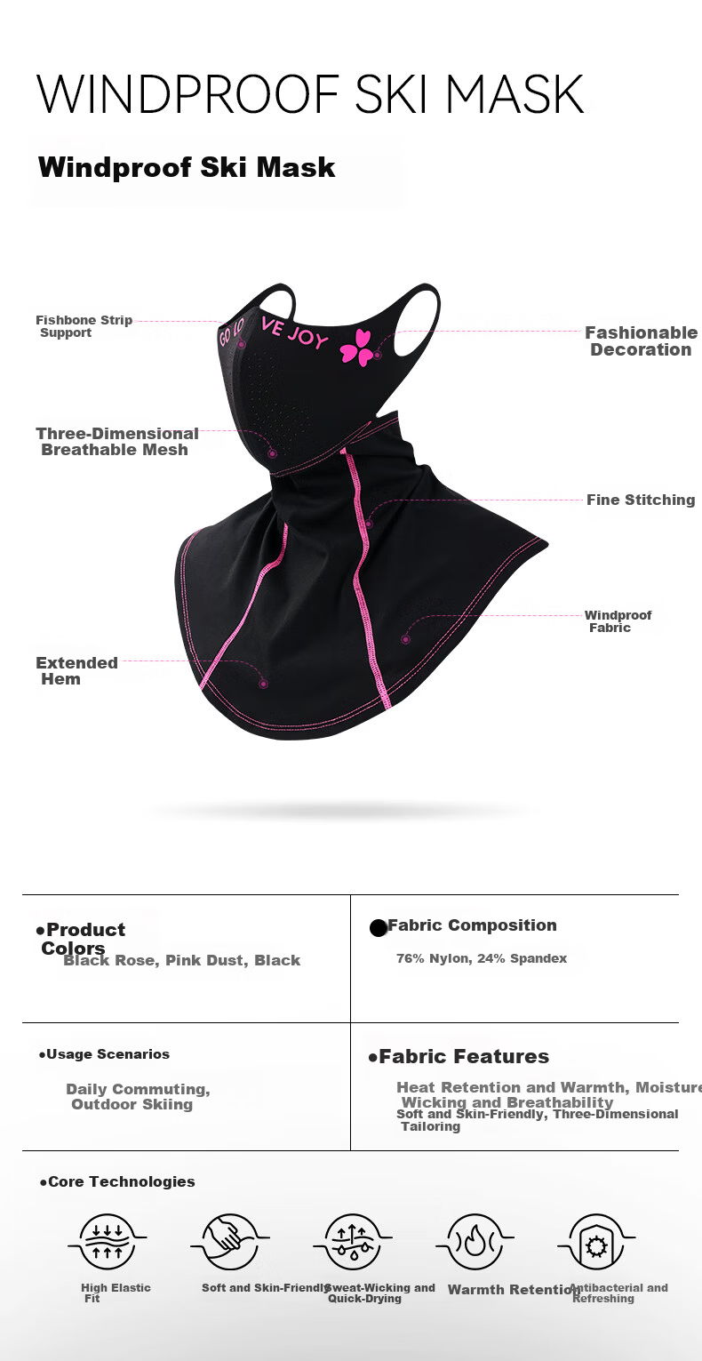 GOLOVEJOY Women's Ski Mask Face Cover Neck Warmer Windproof Cold Protection Outdoor Thermal Liner Headgear 2