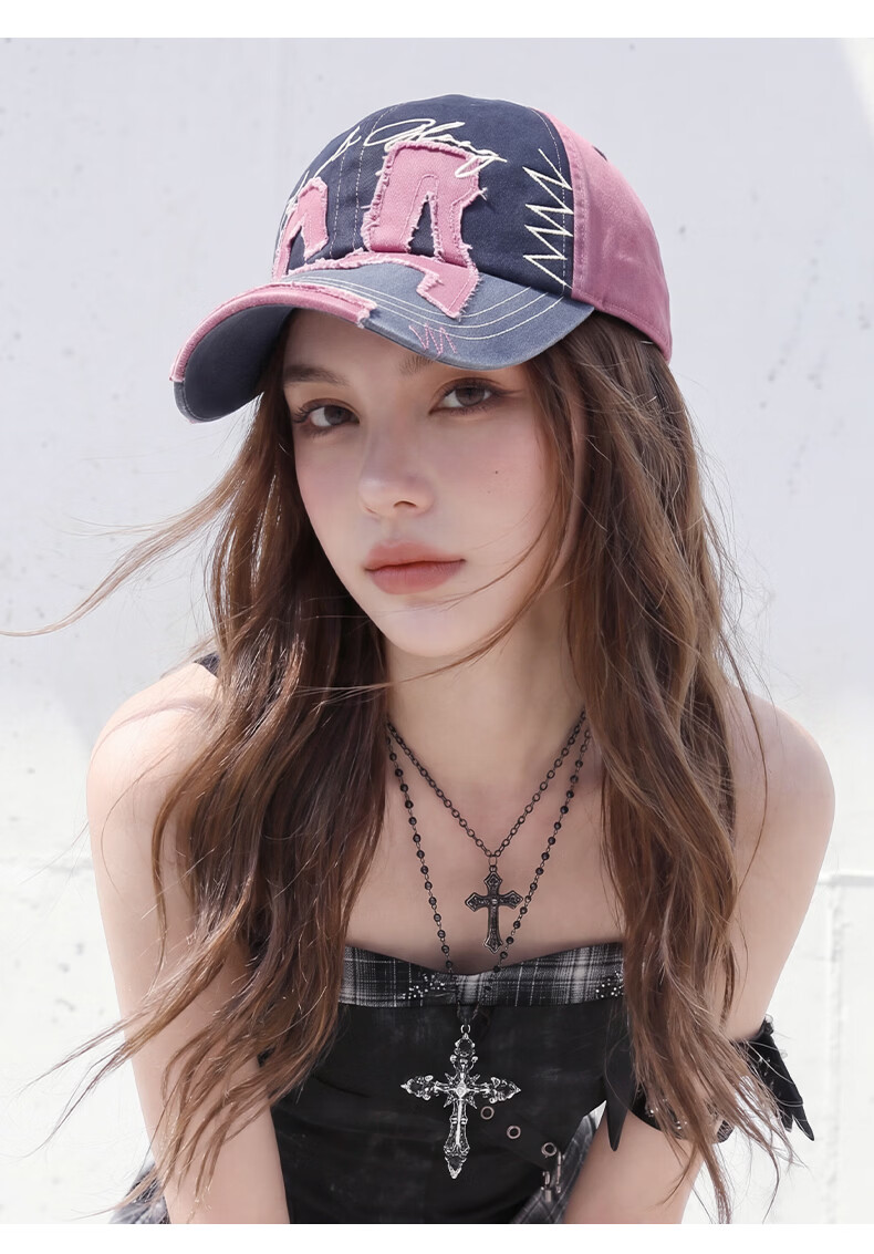 CACUSS Women's Summer Fashion Trendy Colorblock Distressed Edge Baseball Cap Outdoor Sun Hat Pink Purple 11