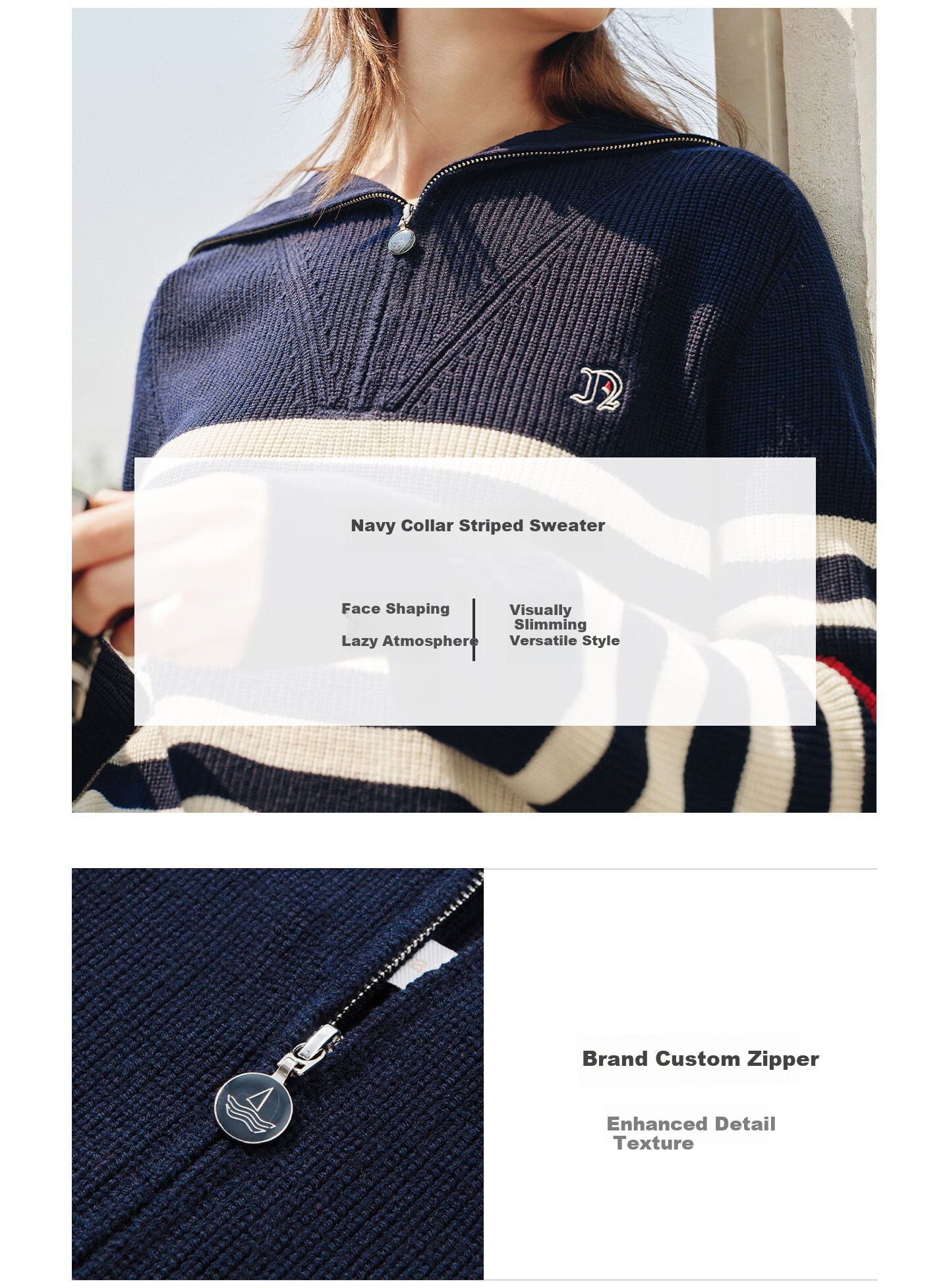 Navikail Italian Small Sailboat Women's 2025 New Striped Knit Loose Large Lapel Sweater 2334045506 5