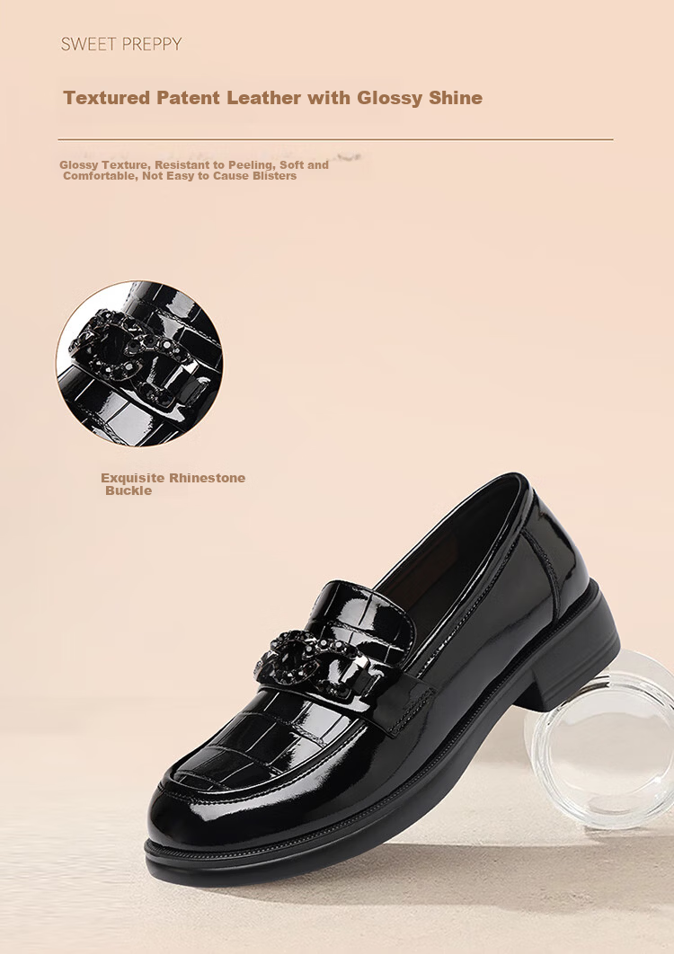 Red Dragonfly Women's Loafers Fashionable Versatile Shiny Leather Flats Commuter Low-Cut Shoes WTB353431 Black Size 38 4