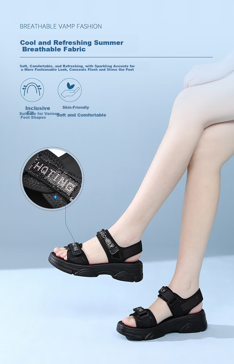 RED DRAGONFLY Women's Sandals, Summer Versatile Soft-Soled Casual Outdoor Thick-Soled Sports Beach Shoes for Women WTK25157 Black Size 37 2