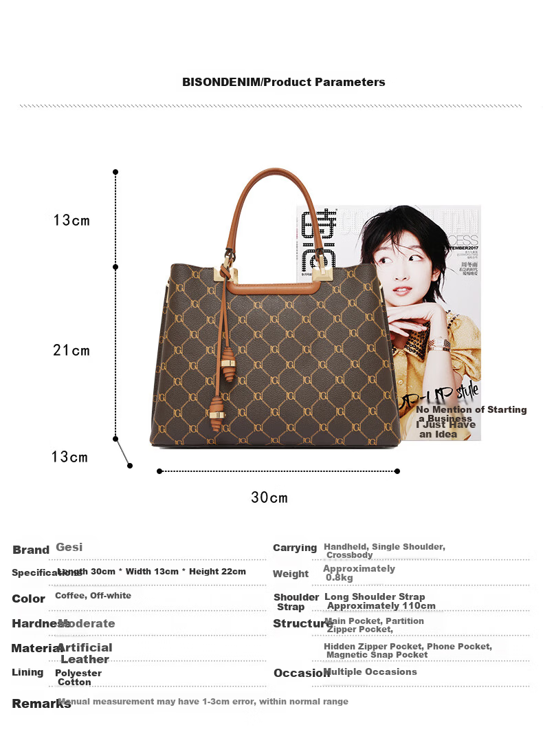 Geshiman Fashion Versatile Classic Pattern Middle-aged Mom Shoulder Bag Crossbody Bag Birthday Gift 7268 Coffee Color 4