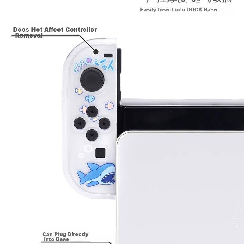 Jixiang Swtich OLED Protective Case, Game Console Cover, Moon Landing Plan Detachable Transparent Shockproof Hard Shell, Handheld Case with Direct Plug-In Base, Switch Protective Case 32