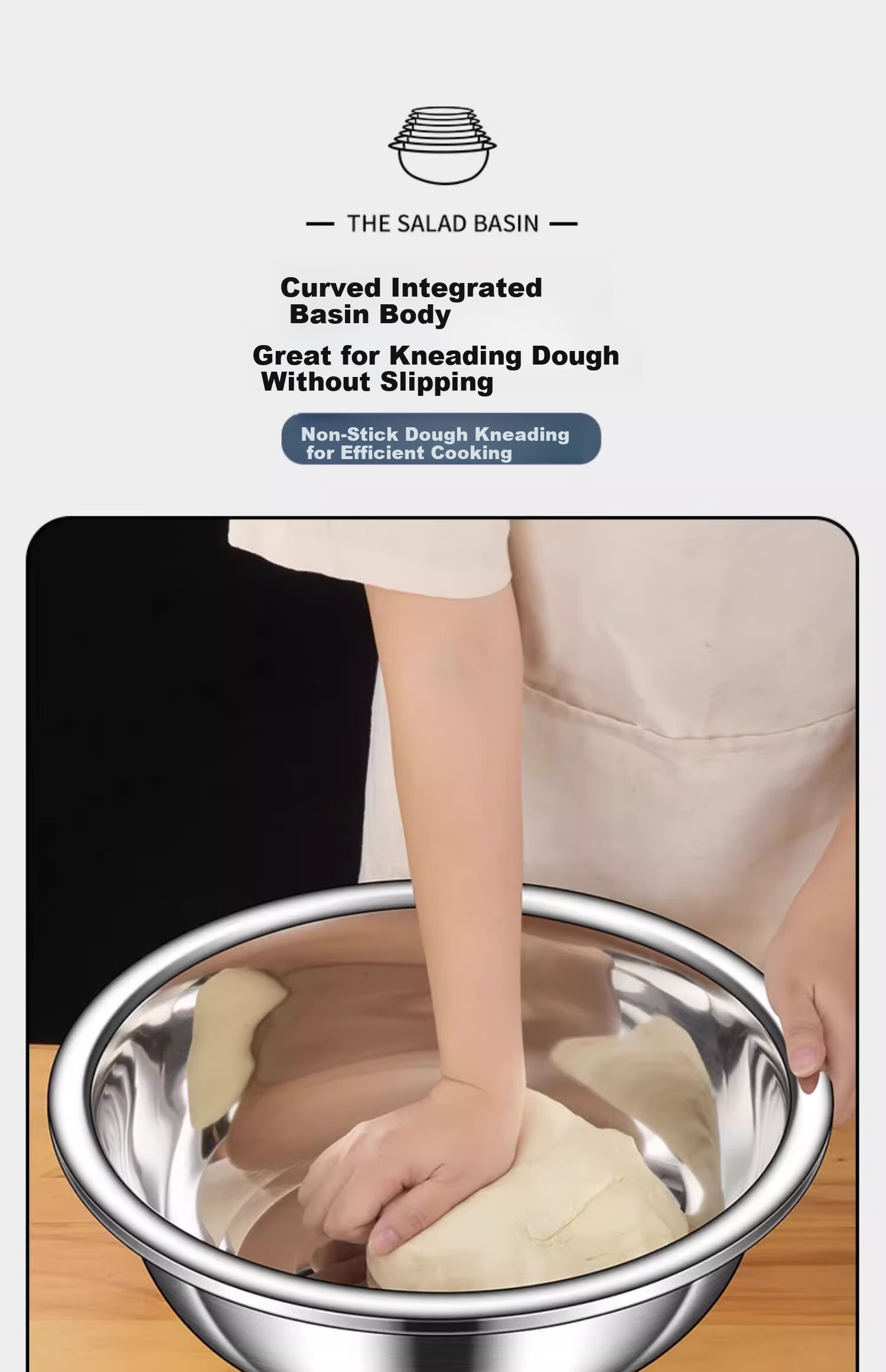 Oluoti 304 Stainless Steel Food Grade Salad Bowl Thickened Kitchen Marinating Bowl Egg Beating Bowl Large Basin 30cm 8