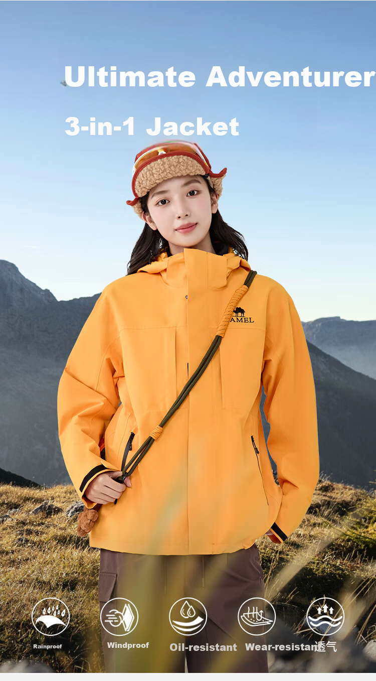 CAMEL Outdoor 3-in-1 Waterproof Windproof Hiking Mountaineering Jacket Unisex 2025 A35CA45253 M 3