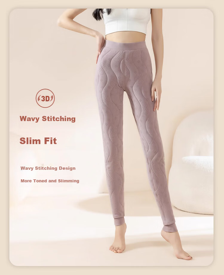 Langsha 100% Wool Thermal Pants Women Autumn Winter Fleece Lined Thickened High Waist Slim Fit Wool Leggings Black 11