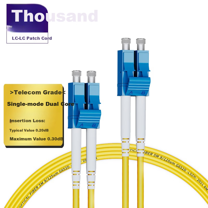 SHOCHAN SQ-GQ526T, Telecom-Grade Fiber Optic Patch Cable, LC-LC, 3 Meters, Single-Mode Duplex/dual-Core, Fiber Optic Cable for Data Center Use, Customizable Length Available