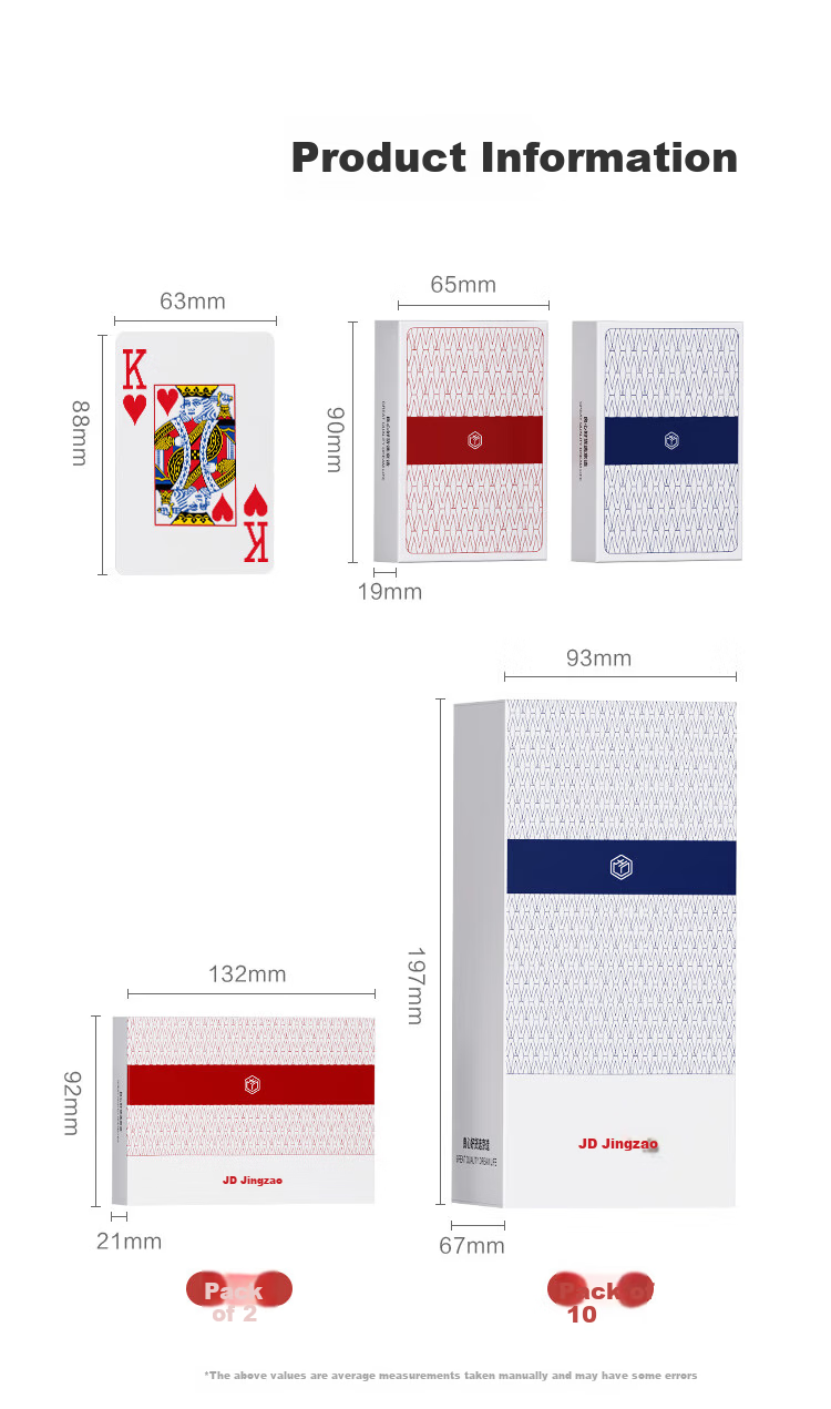 JD Original PVC Texas Hold'em Cards, Frosted Plastic, Durable And Washable Large Cards, Table Game Entertainment Wide Cards, 10 Decks 10
