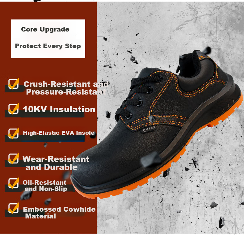 Qutong Labor Protection Insulated Electrician Shoes 10kV Special National Grid Breathable Cowhide Anti-smash Size 43 Black 2