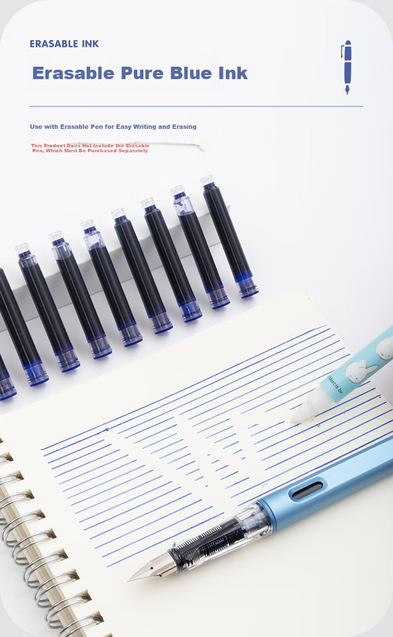 M&G Stationery 0.9ml Refillable Erasable Ink Cartridge for Student Fountain Pen, 100pcs Pure Blue AIC47631B3 6