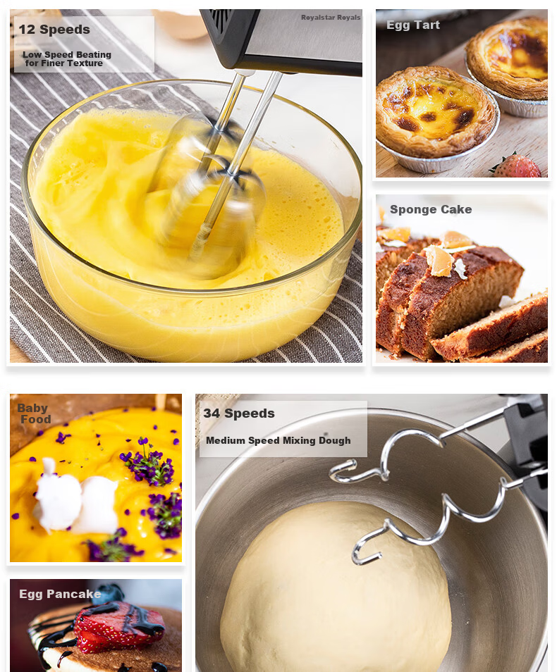 Royalstar Electric Hand Mixer 300W High Power Handheld Cream and Egg White Beater Dough Mixer Multifunctional Stand Mixer 3.5L EGK395L 9