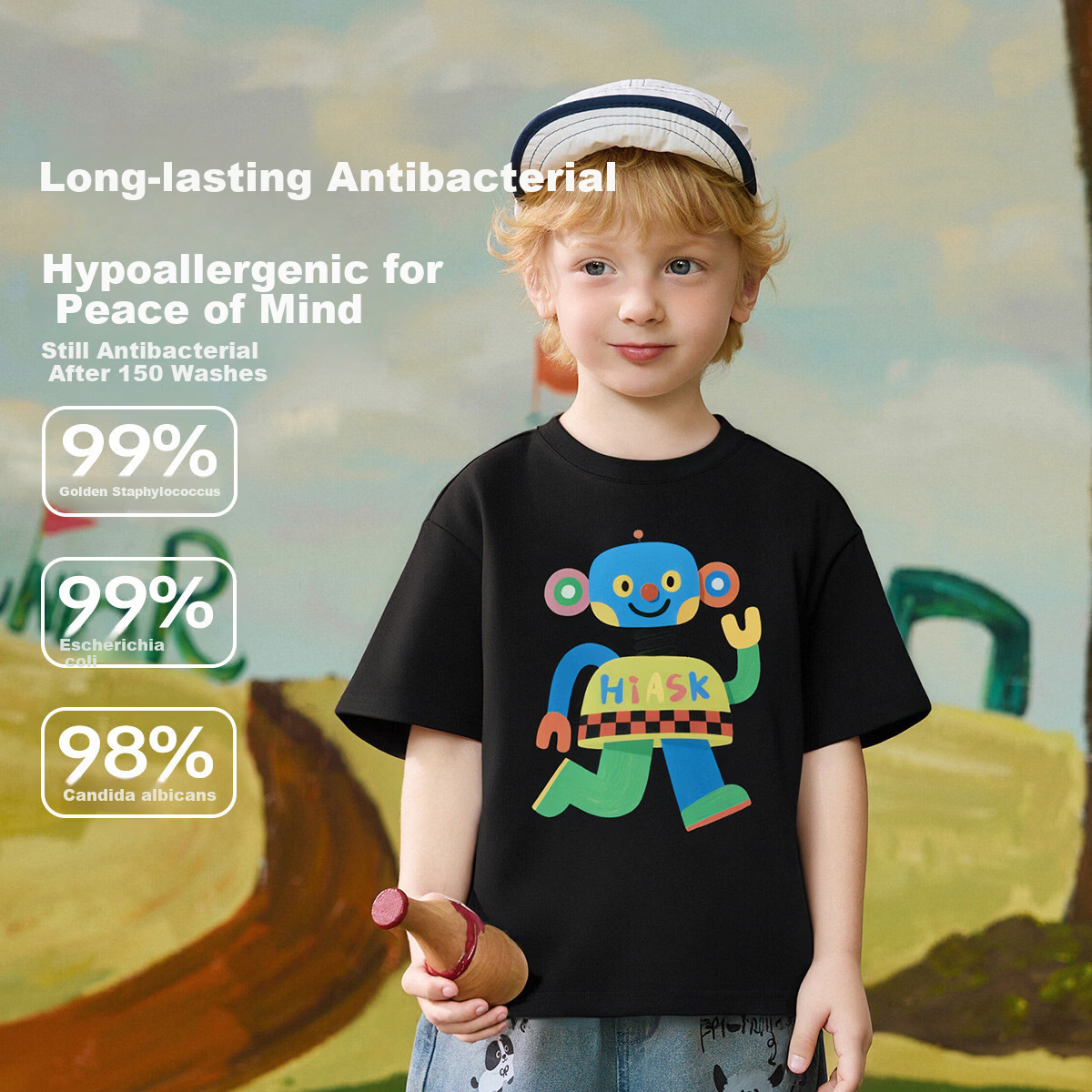 ASK JUNIOR 【7A Antibacterial】Children's Pure Cotton Short Sleeve T-Shirt Summer Boys Breathable Running Sports Top 1