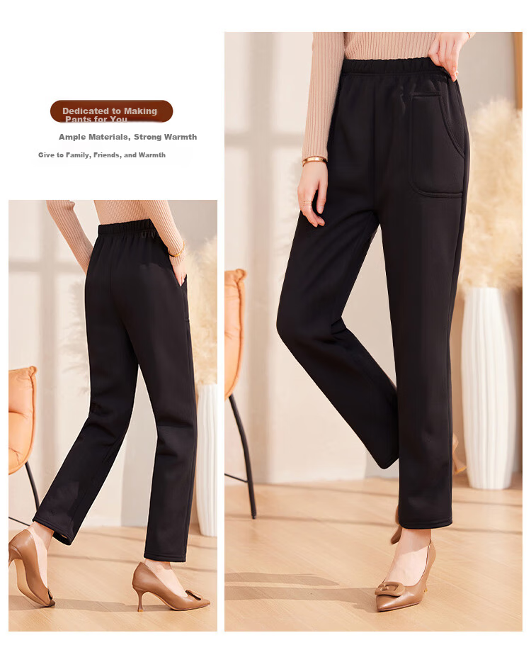 Pastel Windproof Thickened Fleece-Lined Winter Tapered Pants Elastic High Waist Middle-Aged and Elderly Mom Black L 21