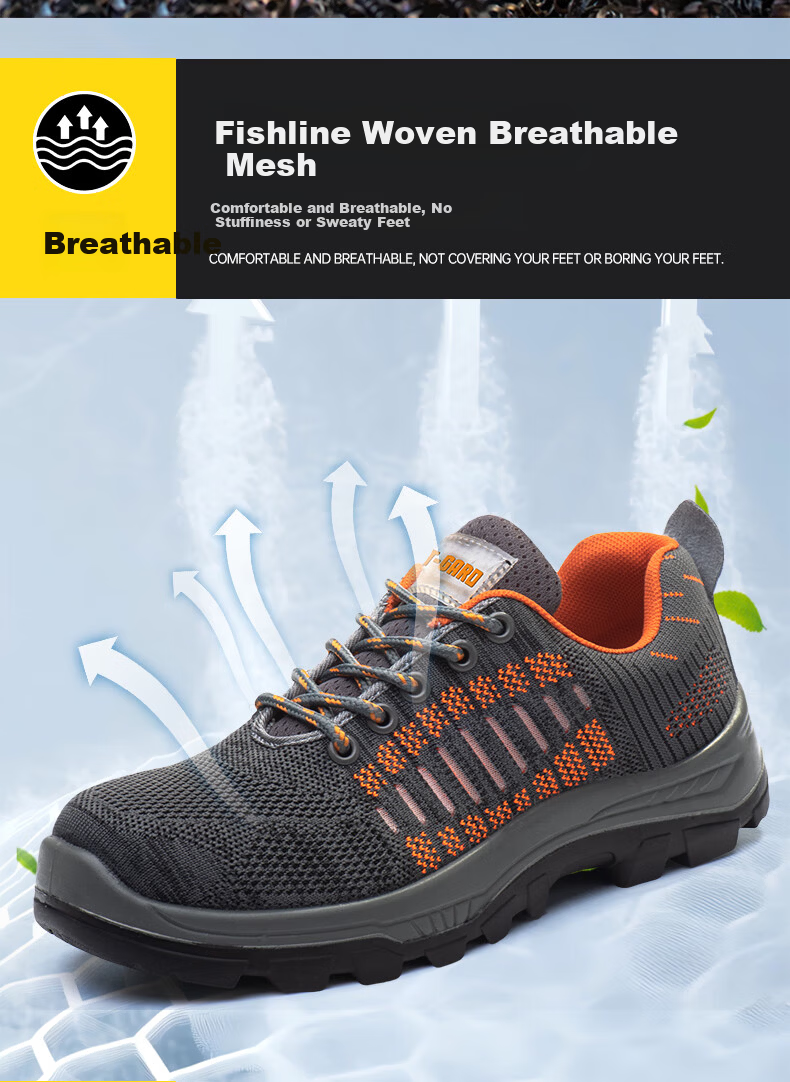 SHENGLI Work Safety Shoes Anti-Smash Anti-Puncture Anti-Static Breathable Odor-Resistant Flyknit Steel Toe Safety Shoes F336 Size 45 6