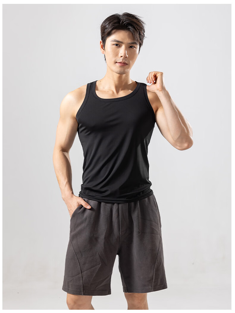 Xunmianren Men's Sleeveless Sports T-Shirt Slim Fit Ice Silk Quick-Dry Breathable Tight-Fitting Narrow Shoulder Base Layer Vest 16