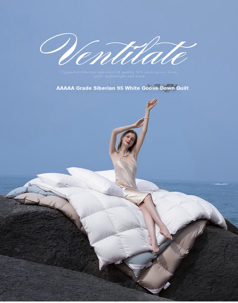 Snowman Thickened Premium 100-Thread Count Satin Imported 95% White Goose Down Quilt Core Winter Duvet 2.0*2.3m Filled with 1300g White Down 3
