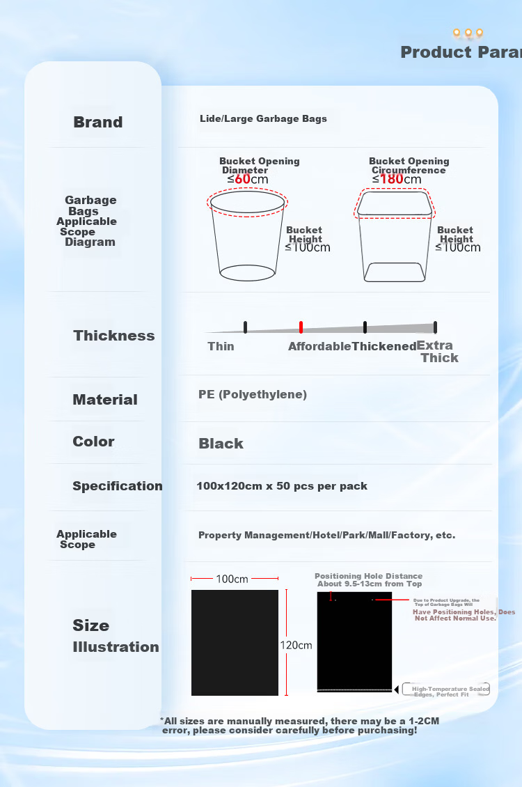 Lide Black Flat Garbage Bags 100x120cm 30pcs Double-Sided 6-Mil Extra Thick Large Property Trash Bin Sorting Bags 3