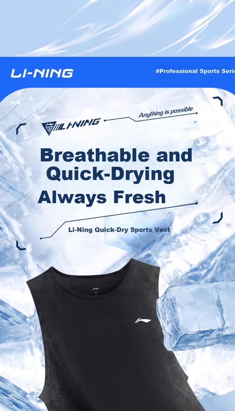 LI-NING Men's Summer New Ice Silk Sports Sleeveless T-Shirt Loose Quick-Dry Training Basketball Running Fitness Vest 3