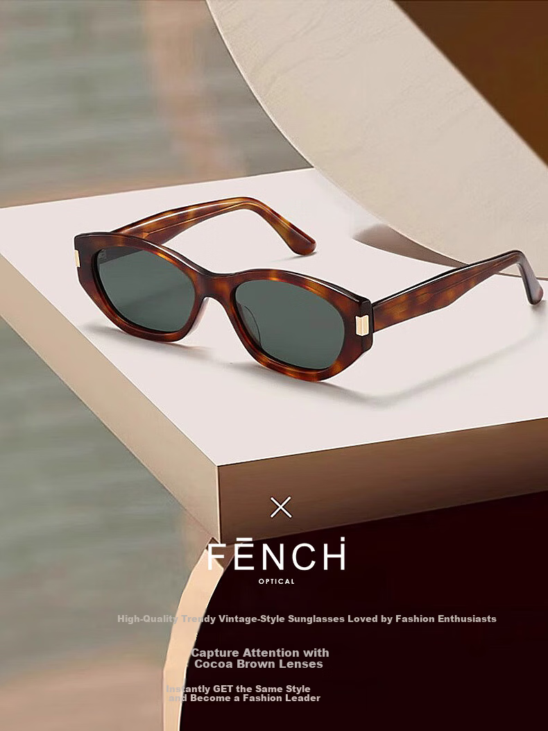 FENCHI Vintage Cat Eye Sunglasses Cocoa Frame UV Protection Narrow Frame Ins Style Women Sunglasses 4