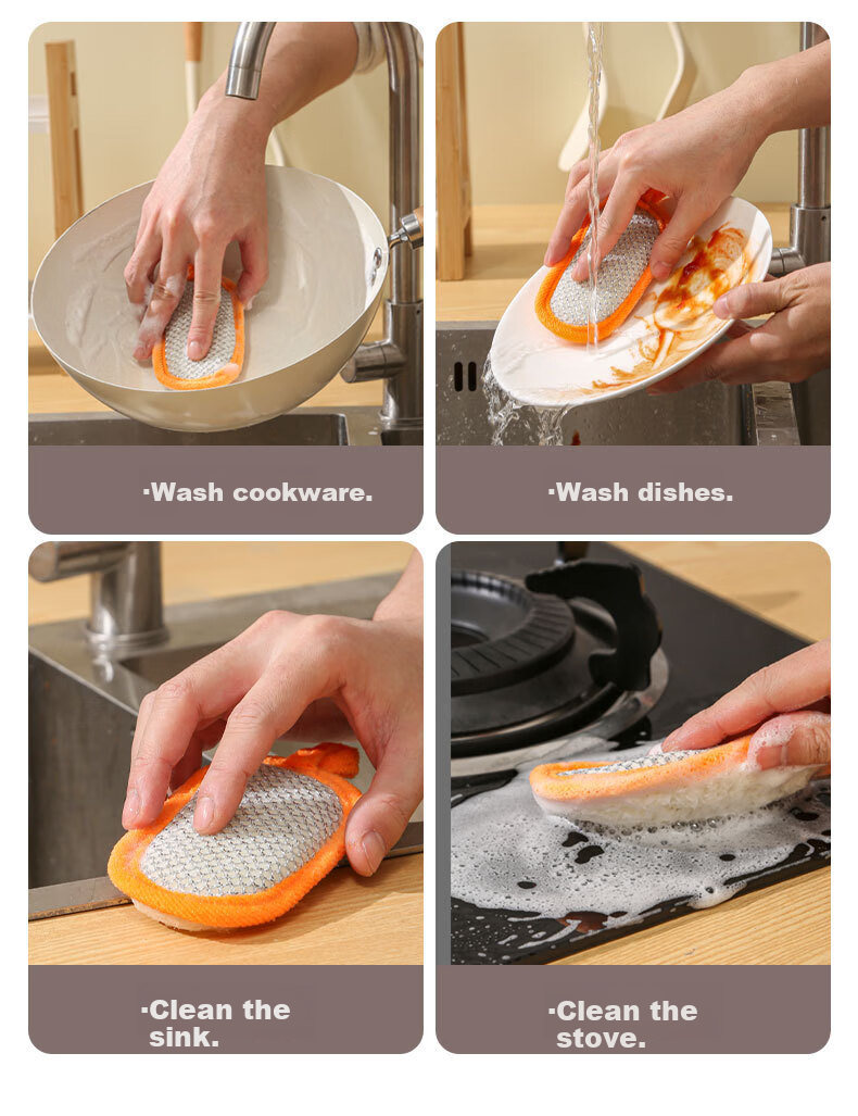 Mengting Loofah Sponge Scrubber 12x8cm 3-Pack Dishwashing Cloth Pot Brush Non-Scratch Loofah Cleaning Pad 6