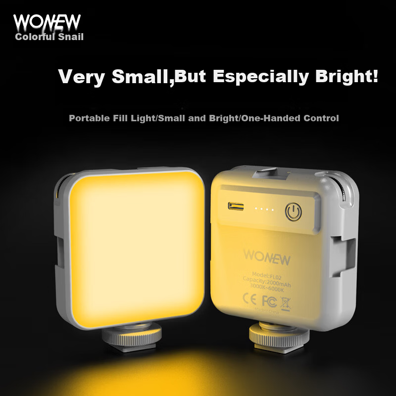 Wonew Mini Portable Photography Fill Light LED FL02 White Cool Warm for Photo, Live Streaming, Mobile Selfie, Camera, DSLR Indoor Pocket Tofu Portable Light 1