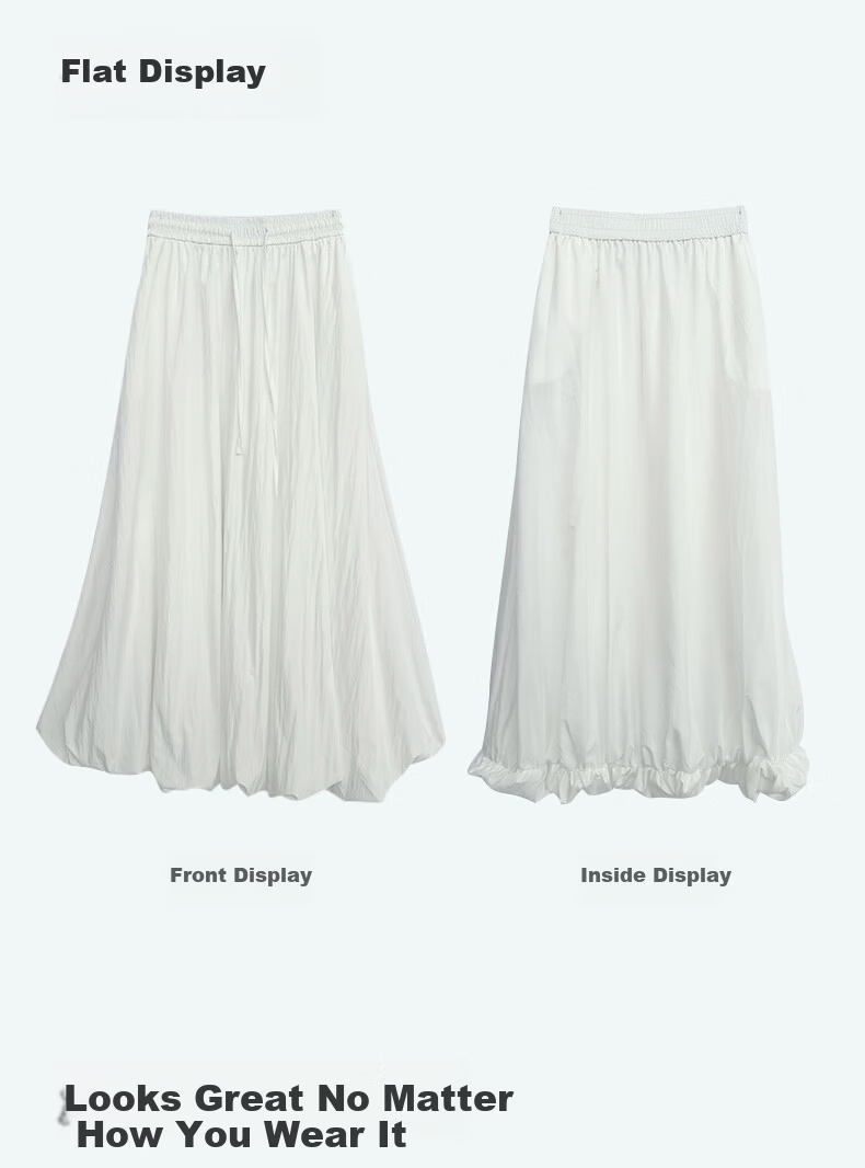Langsha Bud Half Skirt Women Spring Summer Thin High Waist Loose Slim A-Line Puffy Cloud Mid-Length Skirt 16