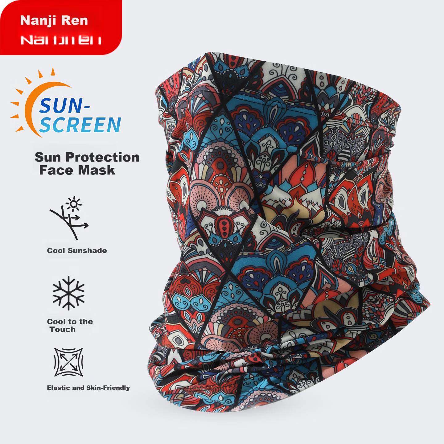 Nanjiren Men's Summer Cycling Sun Protection Face Mask Thin Outdoor Face and Neck Guard Ice Silk Cycling Mask Headscarf Neck Gaiter Dunhuang