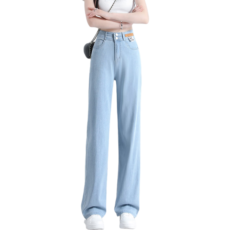 Jeanswest Women's Summer Thin Casual Fashion Trendy High-Waist Straight-Leg Light Color Ice Silk Vintage Style Jeans L