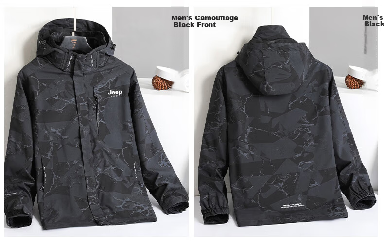 JEEP SPIRIT Men's Autumn Winter Hooded 3-in-1 Windproof Mountaineering Jacket Navy Blue 2XL 12