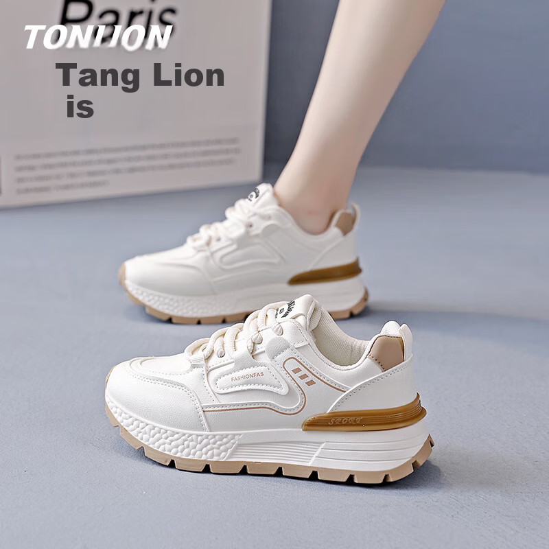 TonLion Women's Summer Thick-Soled Sports Shoes Elevated Dad Sneakers Casual White Shoes Mika Size 39