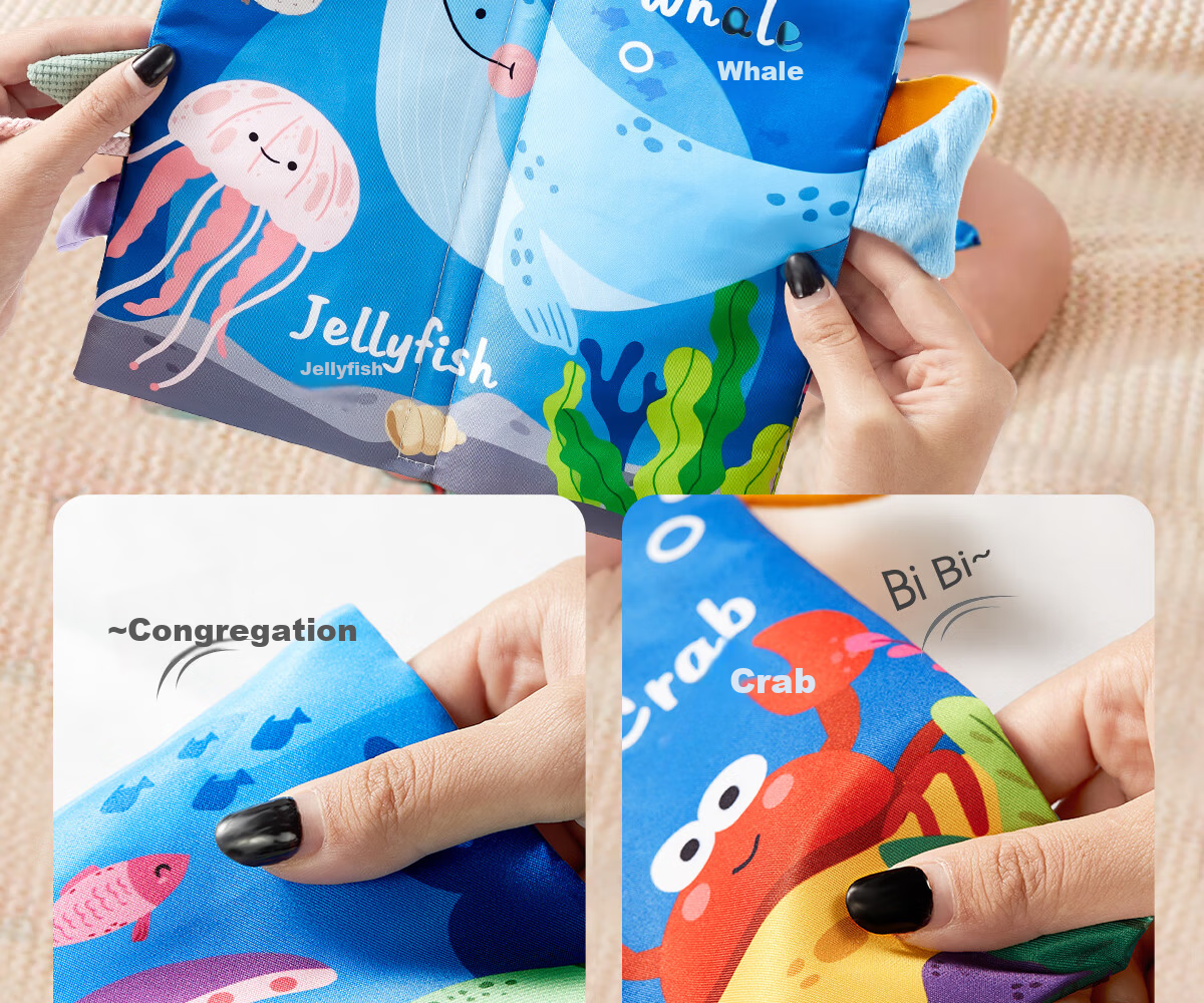 Dimoarch Early Education Cloth Book Baby Teething Washable Tear-Resistant Sound Tail Book Set of 3 for 0-6-12 Months 8