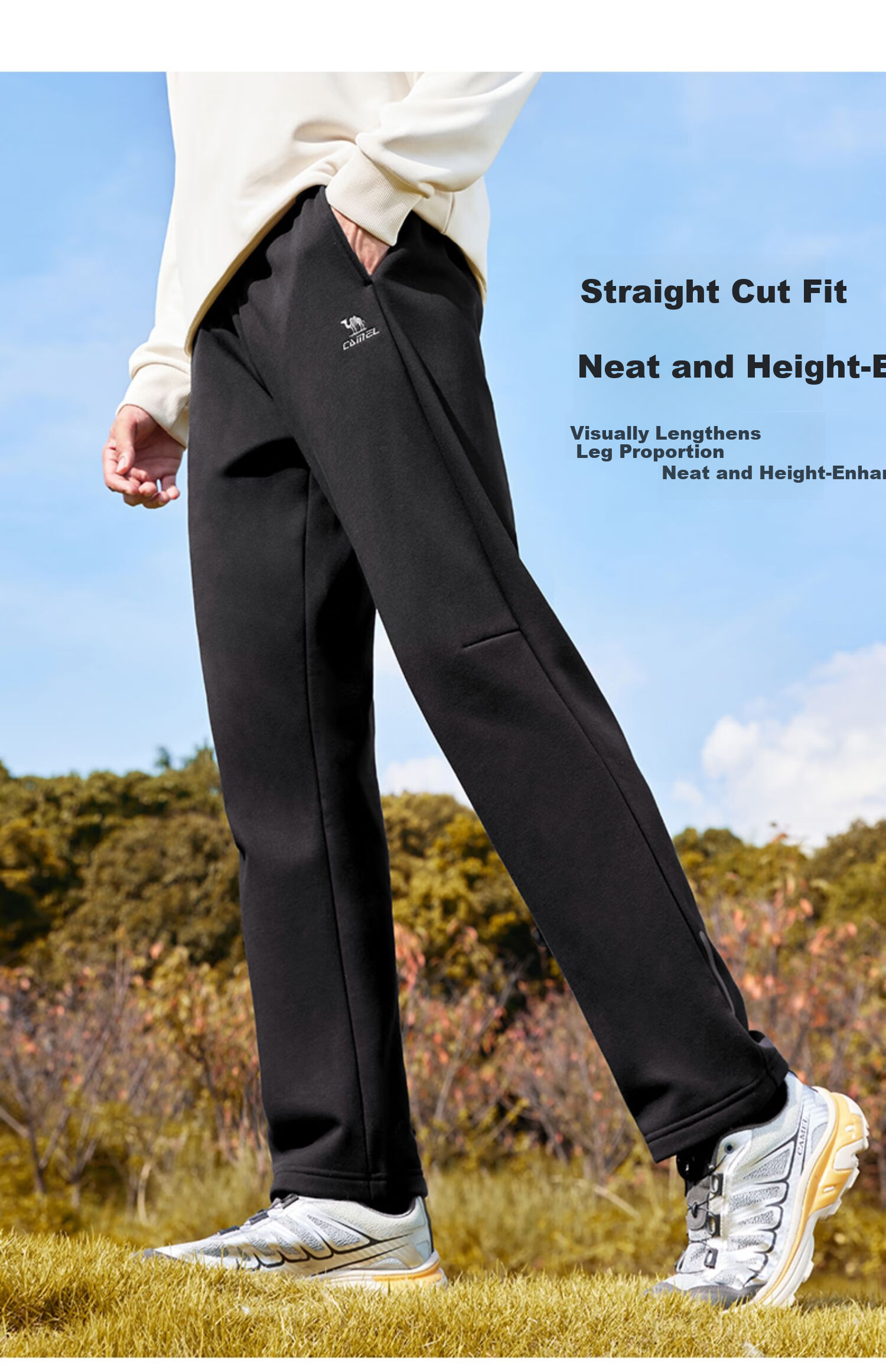 CAMEL Fleece Lined Men's Sports Pants Loose Casual Straight Knit Trousers J13CAVL6034 Phantom Black L 6