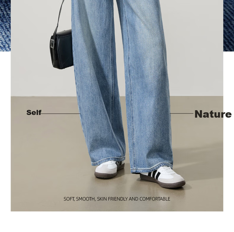 ESE-Y Relaxed Hip-Covering Pants 2026 Spring New High-Waist Shaped Curved Blade Denim Wide-Leg Scythe Pants Light Blue 28 2