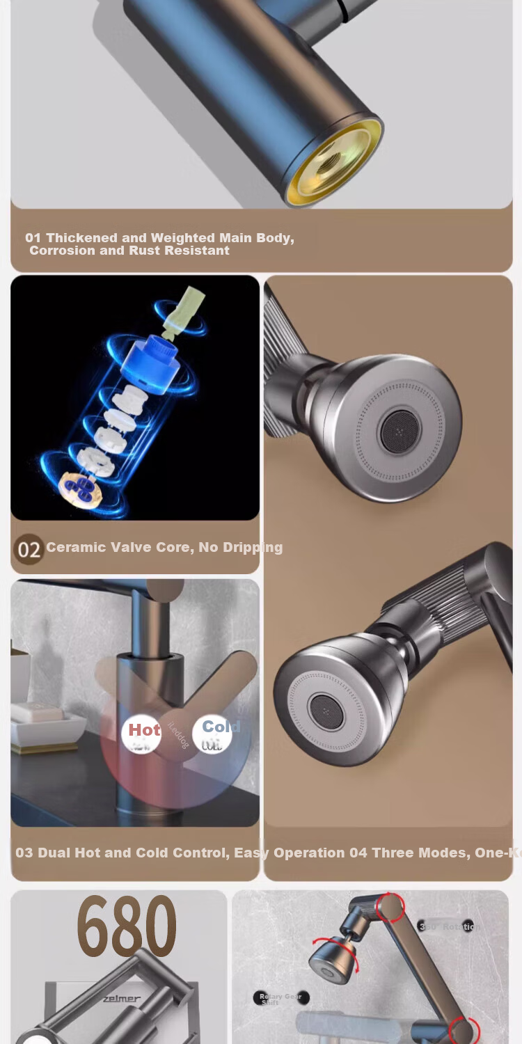 ILeddog [Germany] Mechanical Arm Universal Faucet Basin Hot and Cold Kitchen Bathroom Household Fortune Cat MPLT-ZCM 6