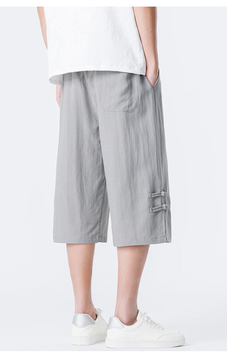 ROMON Men's Summer Thin Ice Silk Cool Feeling Seven-Point Shorts Trendy National Style Casual Pants K337 Gray XL 11