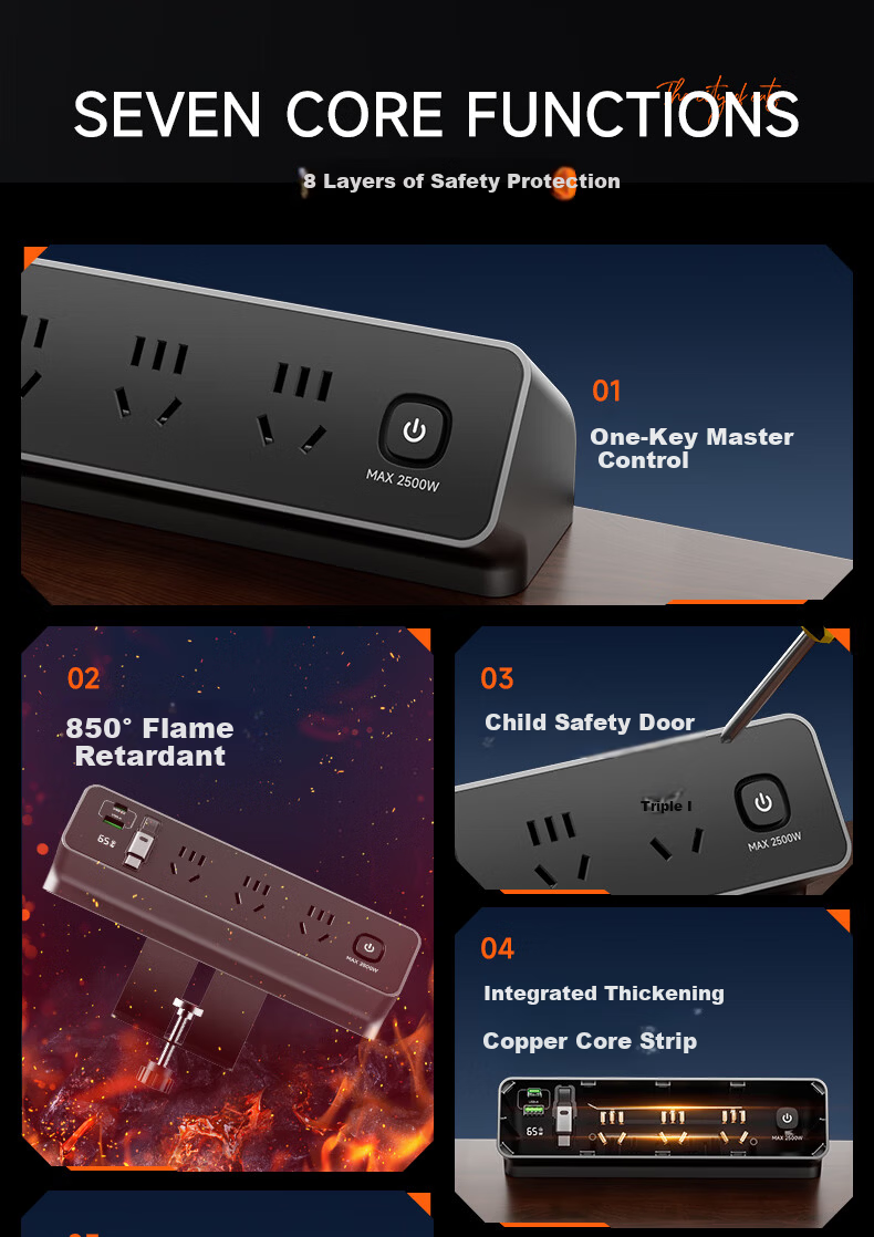 Comfort Desktop Pop-up Power Strip with Digital Display, No-drill Adhesive Clamp Extension Socket for Home, Dormitory, Office Desk Organizer 6