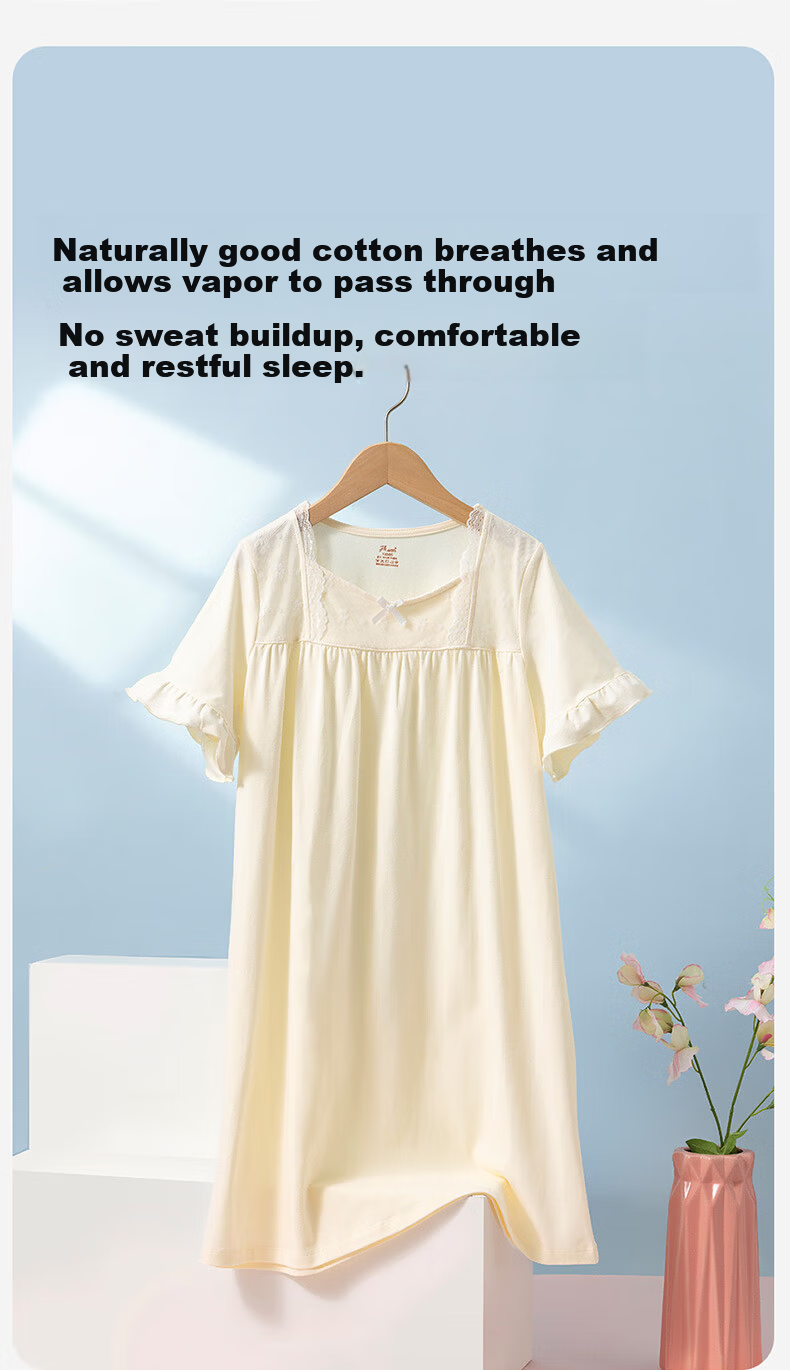 Dingguagua Girls' Long Sleeve Princess Style A-Class Pure Cotton Nightgown Children's Pajamas Homewear Parent-Child Dress Pink 140 6