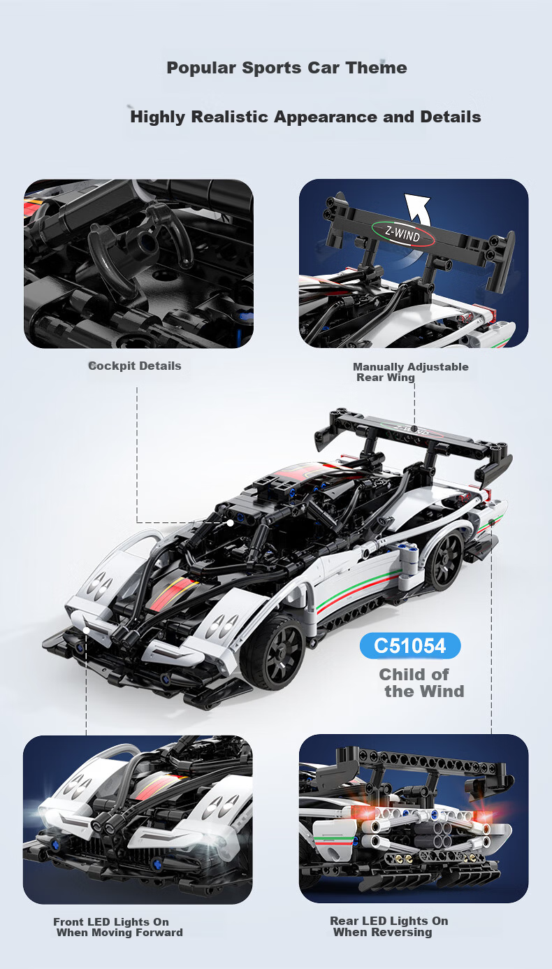 CaDA Building Blocks Programming Remote Control Car Wind Rider Assembled Racing Sports Car Model Educational Programming Toy Boys Birthday Gift 7