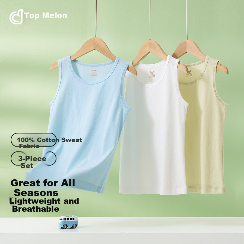 Dingguagua Boys' Breathable Pure Cotton A-Class Sleeveless Undershirt Tank Top Summer 3-Pack Style B Size 120