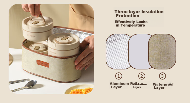 Maxcook (MAXCOOK) Insulated Lunch Box 304 Stainless Steel Microwaveable Bento Box with Bag MCFT1309 11