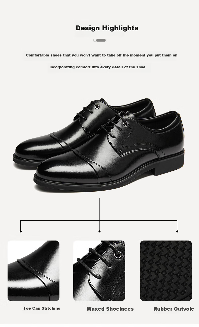 LAORENTOU Pointed Toe Leather Shoes for Men, Casual Soft-Soled Formal Business British Style Work Shoes, 200240 Black Hollow-Out, Size 40 6