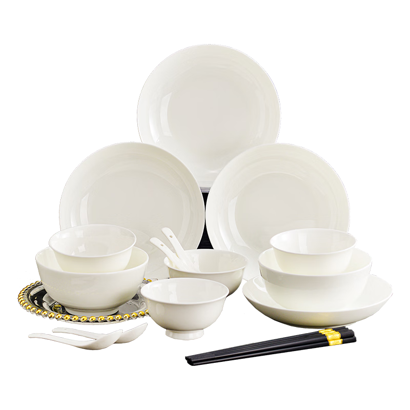 Jieyajie 18-Piece Pure White Bone China Dinnerware Set High-Temperature Fired White Porcelain 45% Bone Ash Content