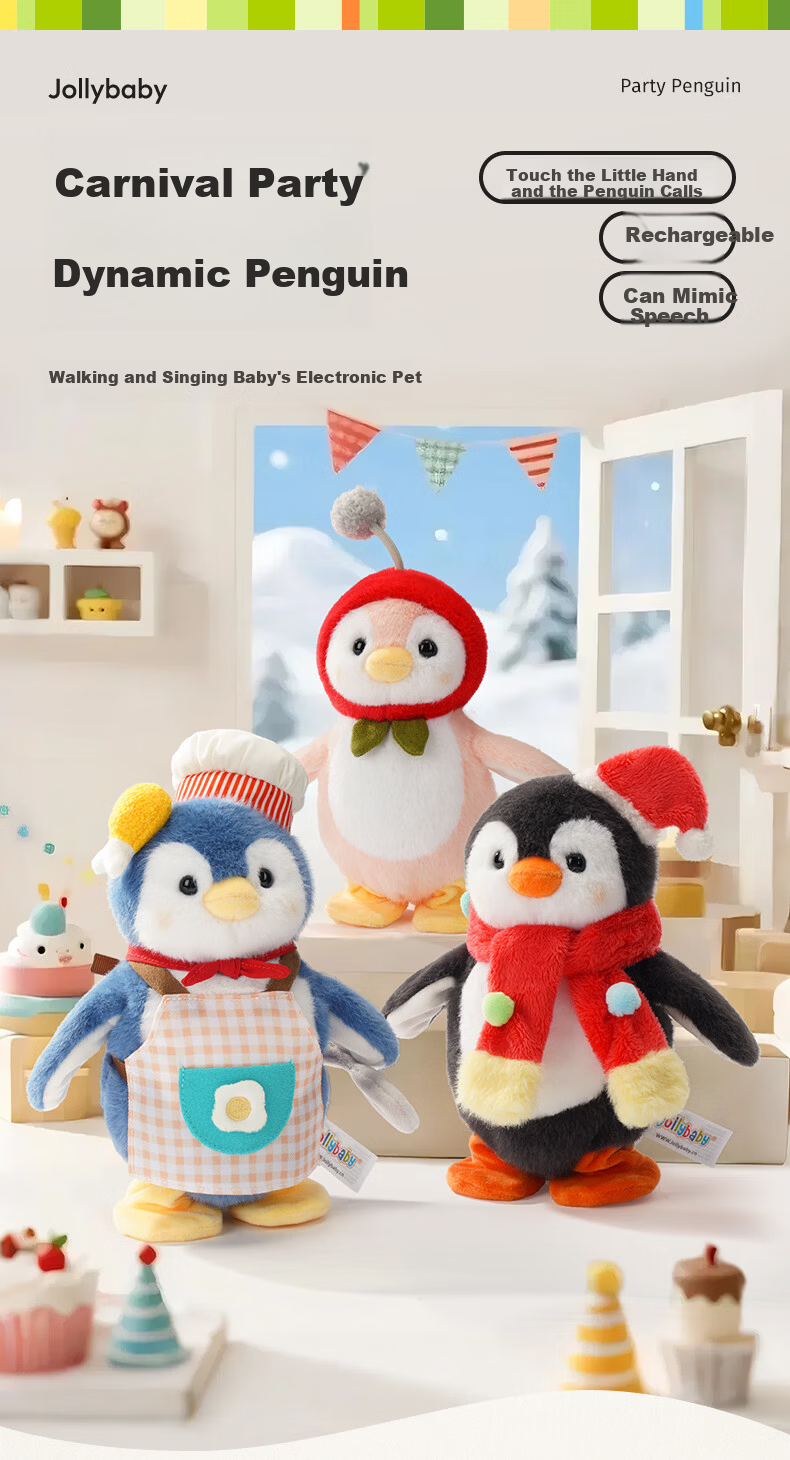 Jollybaby Kids Plush Electronic Pet Penguin Doll Baby Soothing Companion Holiday Birthday Gift Chef Blue 1