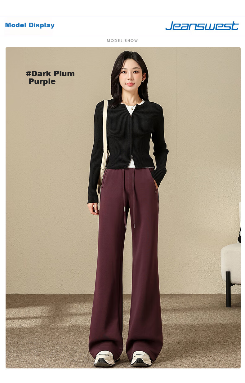 Jeanswest Women's Casual Autumn Winter Straight-leg High-waist Slim Fit Narrow Combed Cotton Slight Flare Pants Cloud Gray L 16