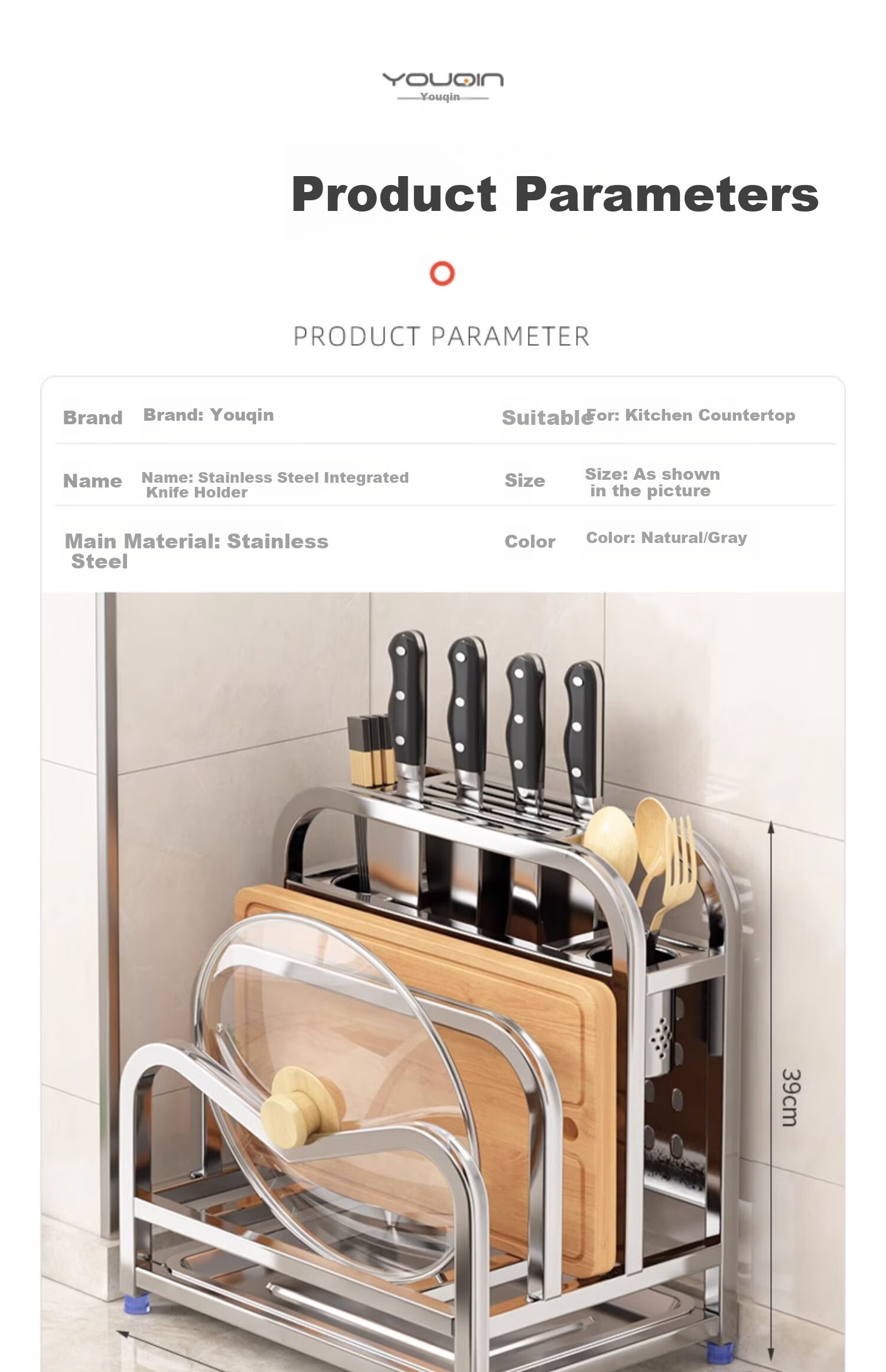 Jiadu Stainless Steel Knife Rack Storage Shelf Kitchen 2024 New Multifunctional Countertop Cutting Board Integrated Holder 10