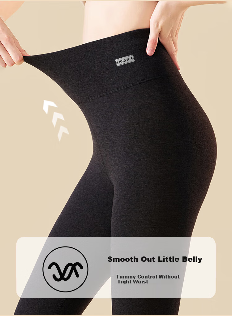 Langsha Women's Thermal Pants Winter Fleece Lined Thickened High Waist Double Layer Tummy Control Lambswool Seamless Cotton Leggings 15
