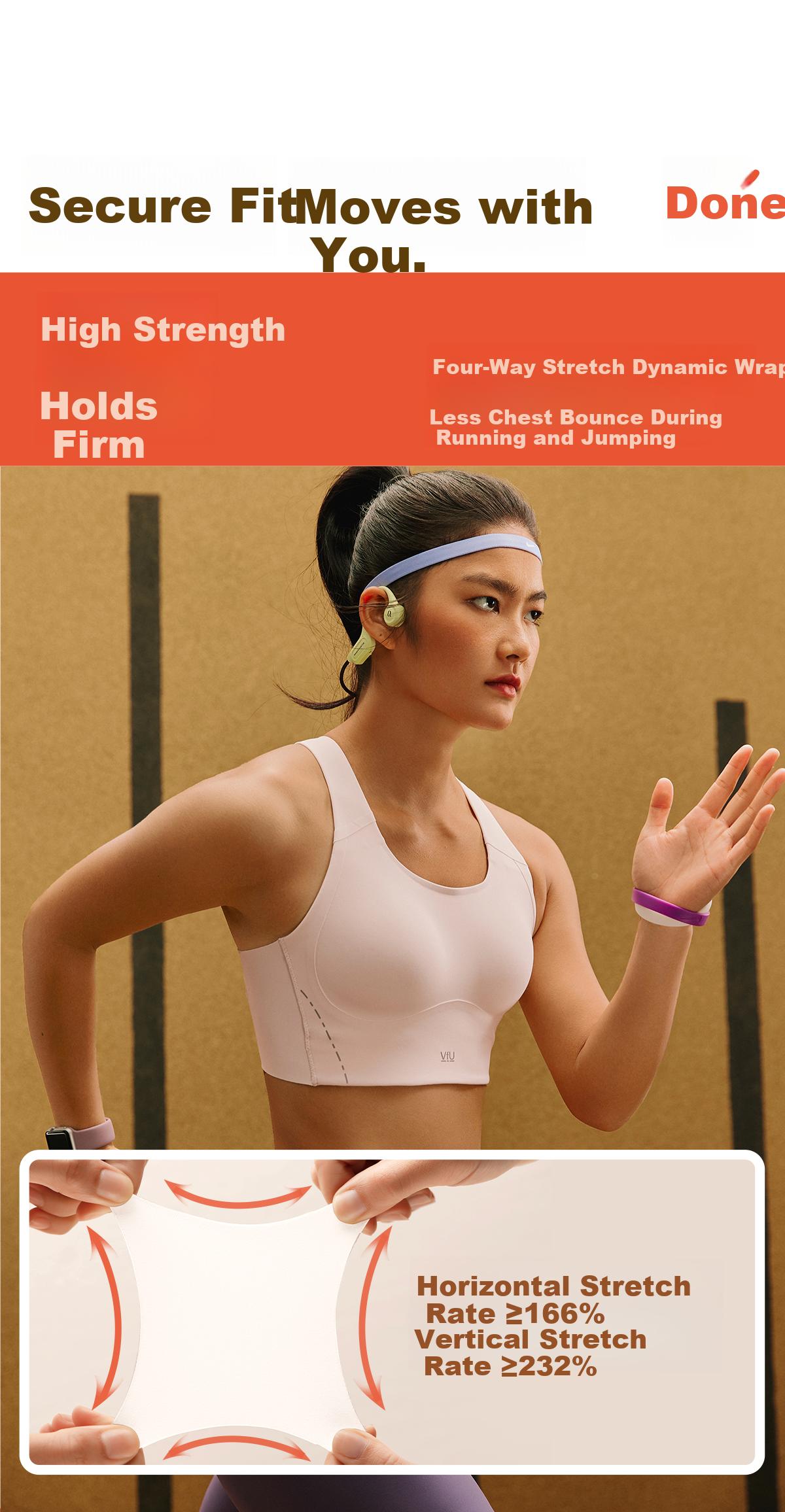 VFU Stick-On Cup High-Strength Sports Bra Integrated Fit Quick-Dry Strong Support Running Fitness Milk Apricot L 6