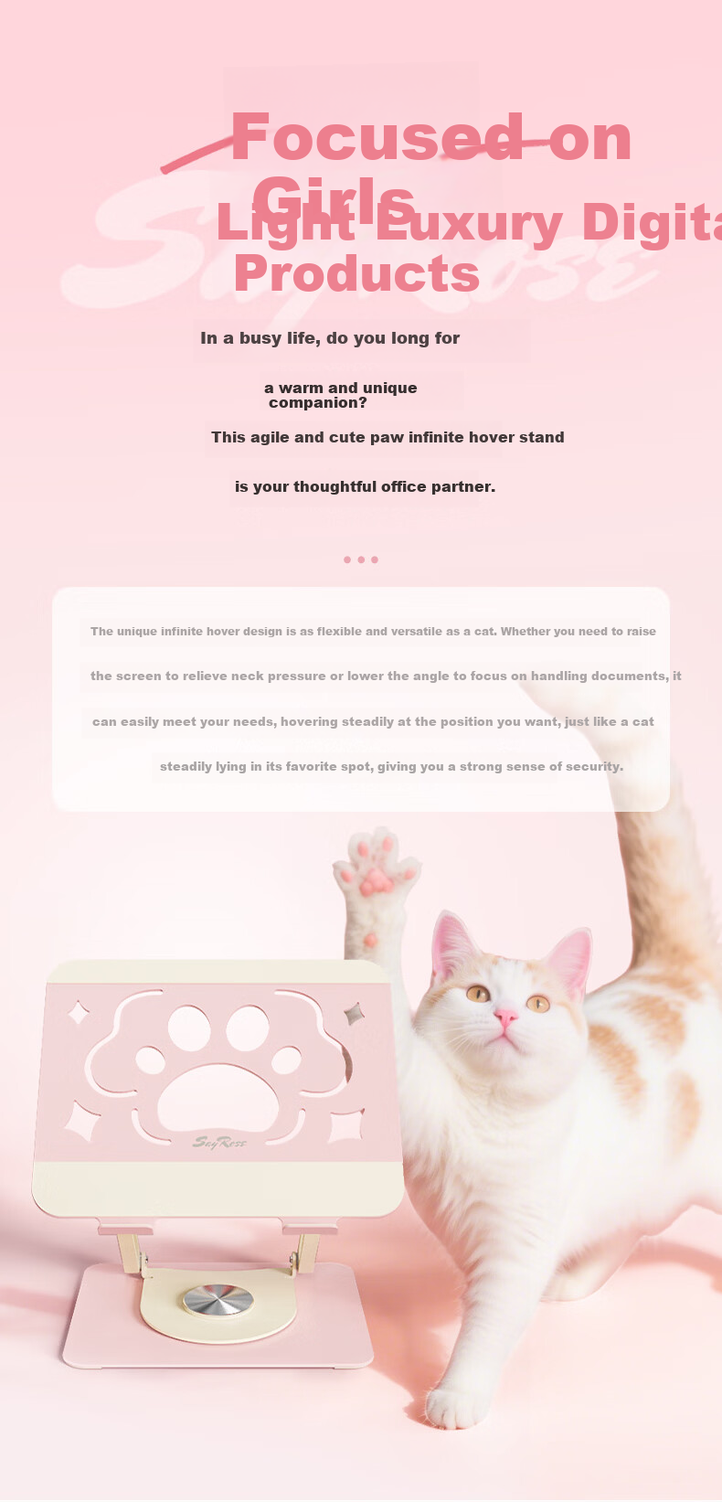 SayRose Gift Notebook Stand Laptop Stand Flexible Cute Cat Paw Adjustable Hover Stand 360° Rotating Cooler Riser Cat Paw Stand Birthday Gift 5