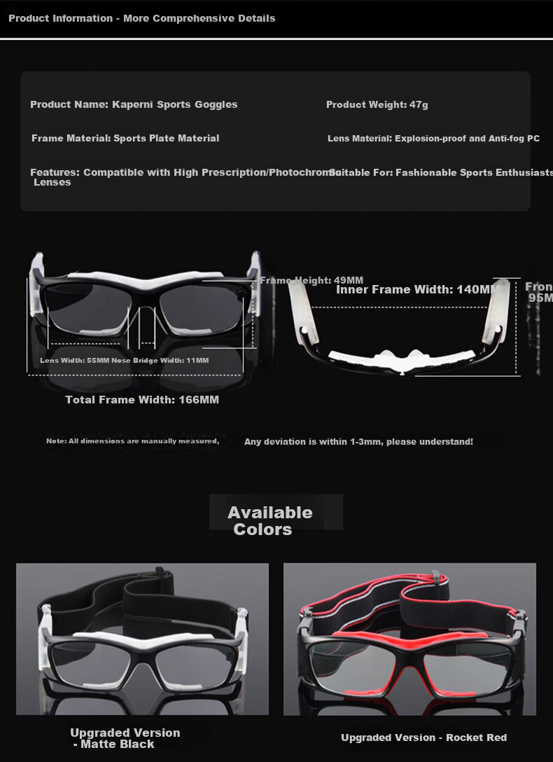 Kaperni Professional Basketball Sports Glasses Prescription Compatible Anti-Collision Anti-Fog Ultra-Light Protective Goggles for Basketball and Soccer with Anti-Drop Design 10
